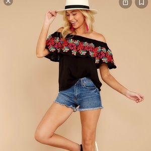 J Marie Frida’s Flowers Black Embroidered Top